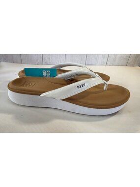 REEF CUSHION CLOUD WHITE TAN PLATFORM FLIP FLOPS COMFORT THONG SANDALS WOMEN 7